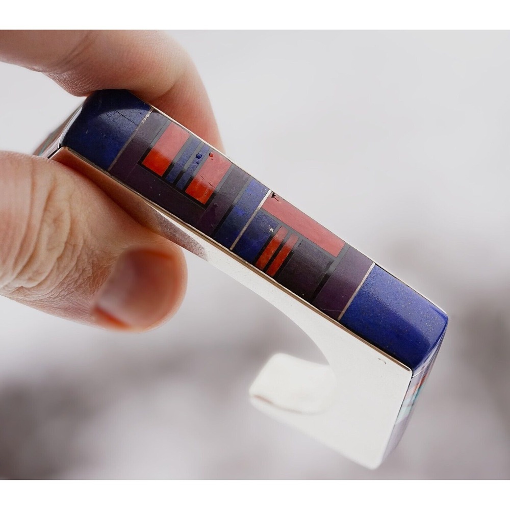 Jim Harrison Navajo Native Indian Sterling Inlay Multi Stone Cuff Bracelet Heavy - Picture 8 of 17